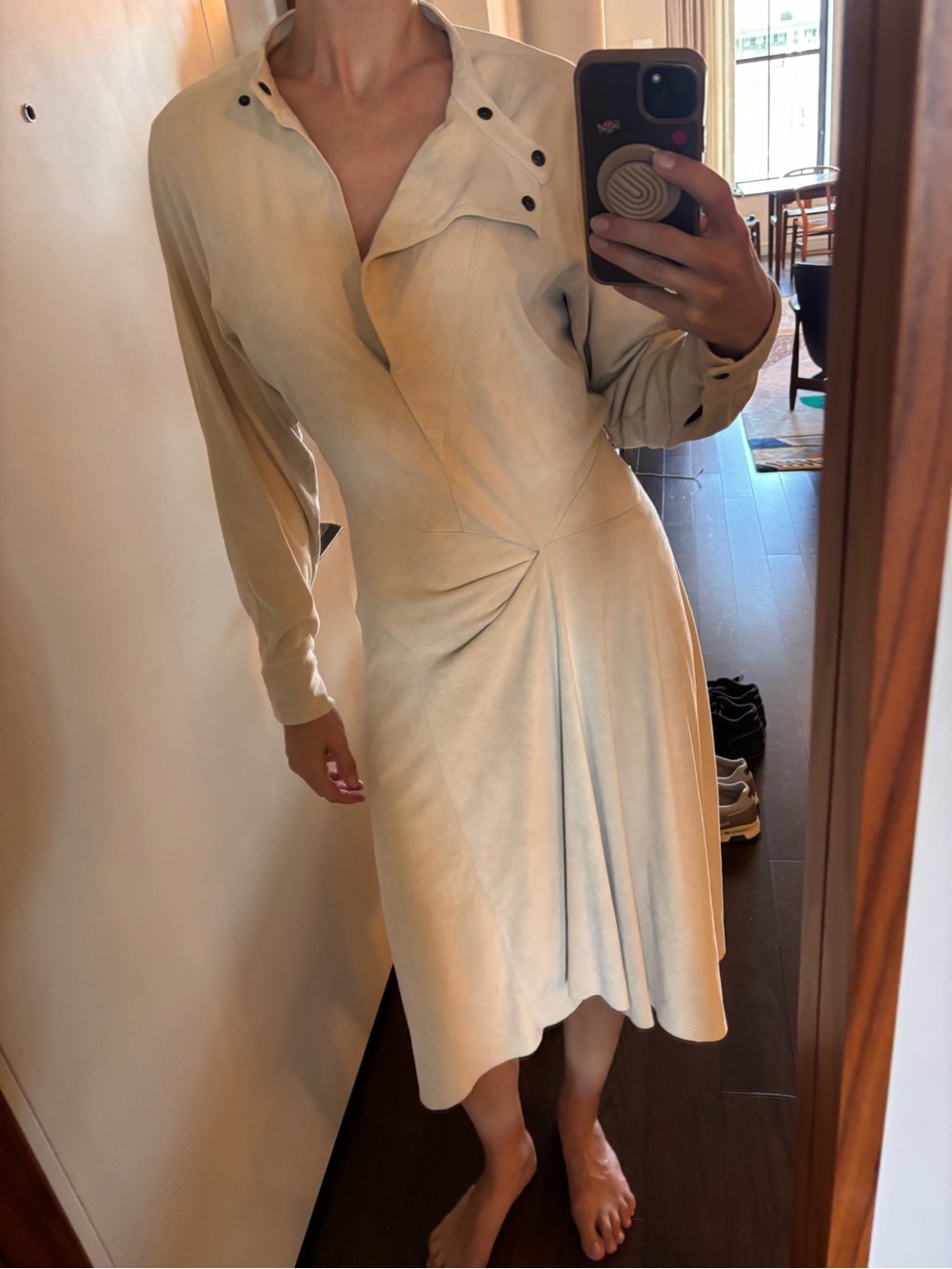 Isabel Marant Cream Button-Shoulder Twisted-Waist Midi Dress
